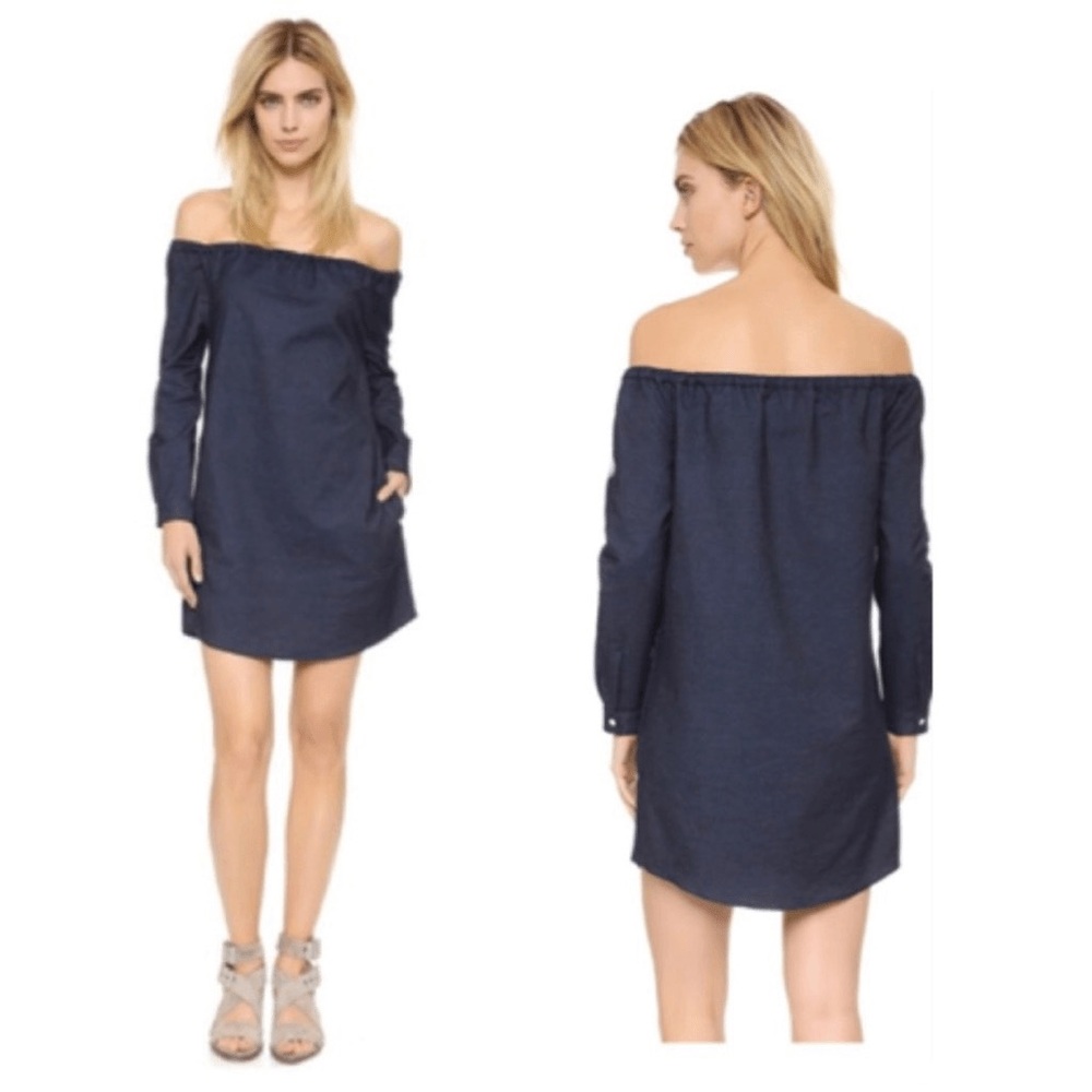 RAG&BONE Small Chambray Denim Off-The-Shoulder Small Mini Dress w/pockets Size S